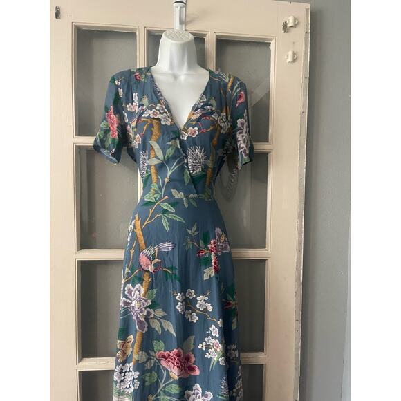 GP & J Baker‎ H&M Dress Midi Blue Floral Print Tea Dress - Picture 14 of 15